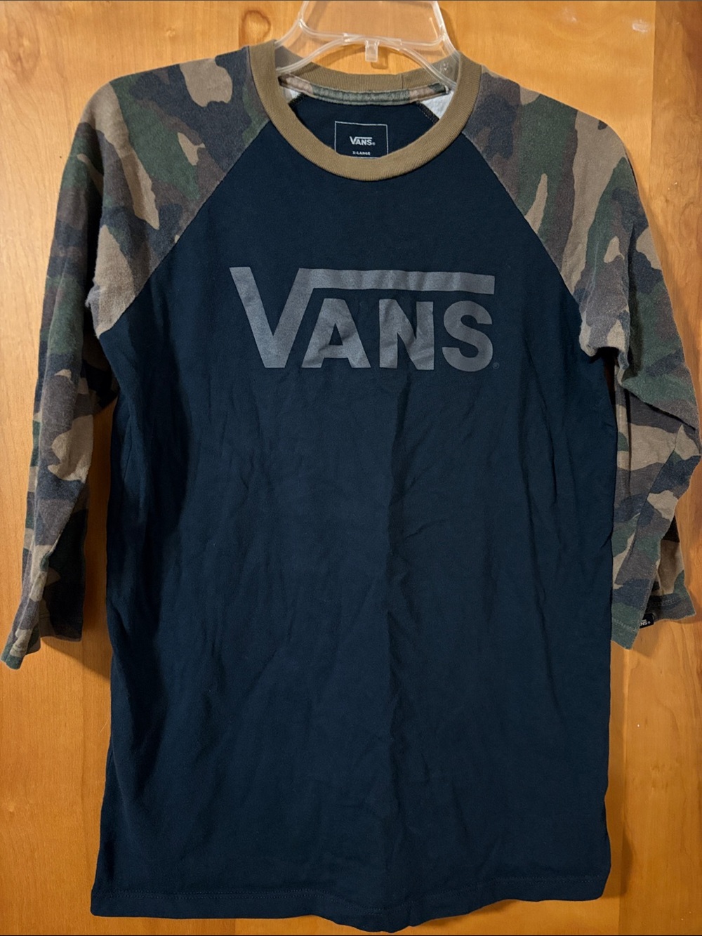 Vans Black Tee with Camo Raglan Sleeves